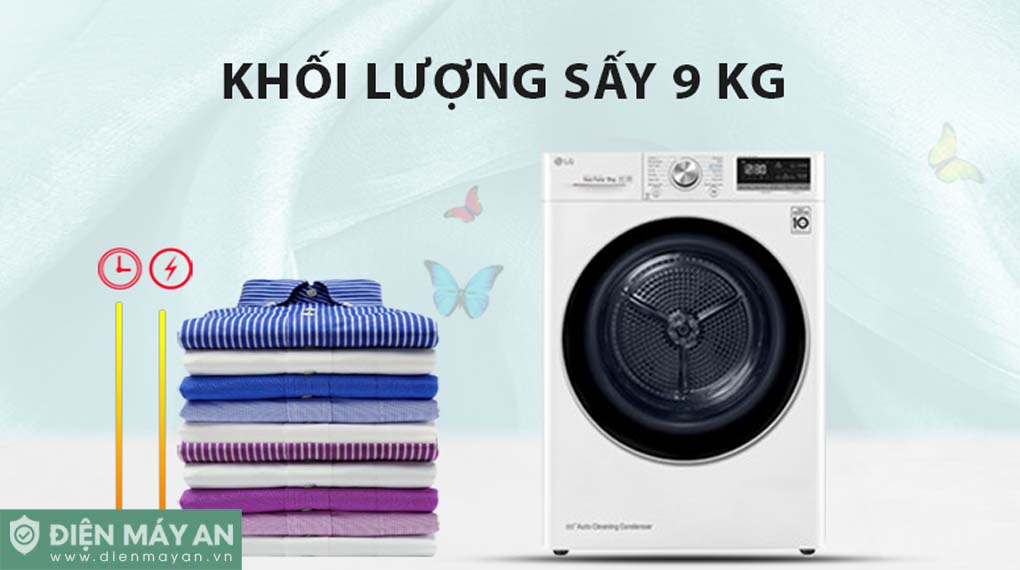Máy Sấy Bơm Nhiệt LG 9 Kg DVHP09W - khối lượng sấy